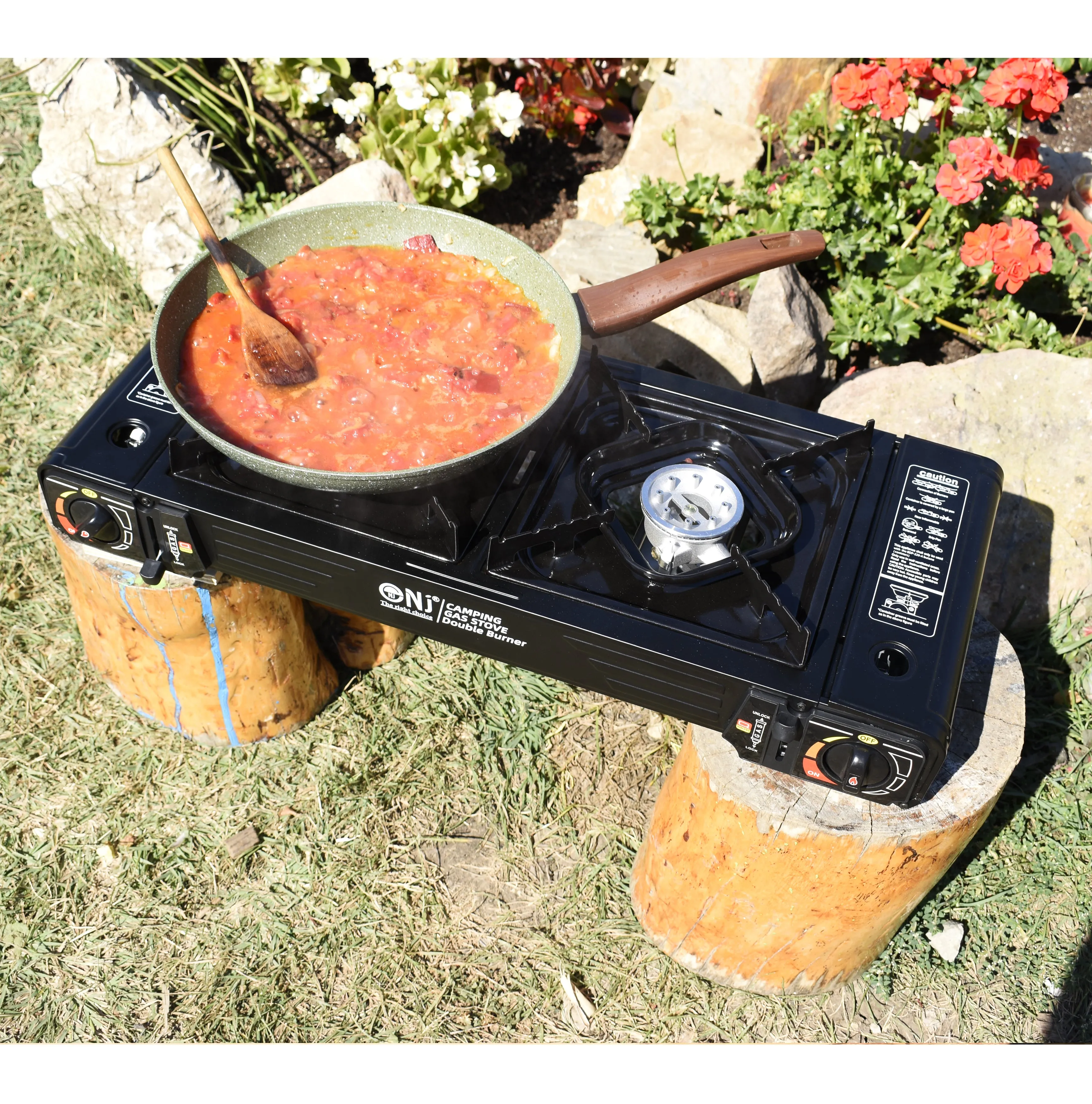 Portable 2 Burner Camping Gas Stove Butane BBQ Outdoor Cooker Carry Bag