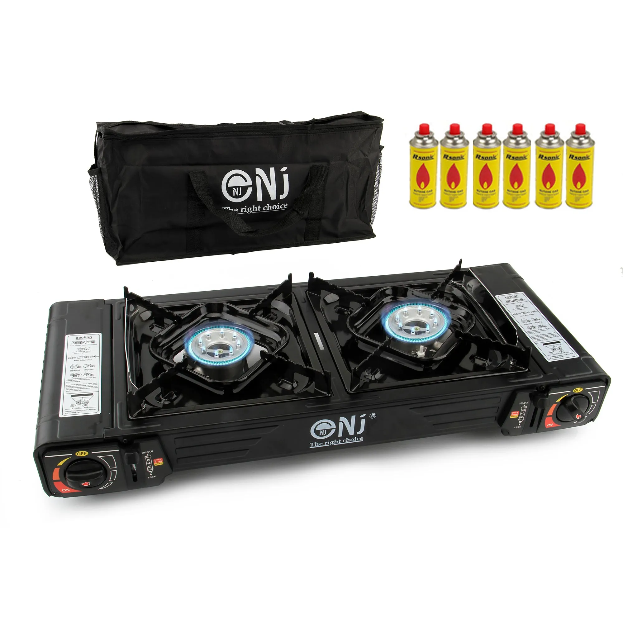 Portable 2 Burner Camping Gas Stove Butane BBQ Outdoor Cooker Carry Bag