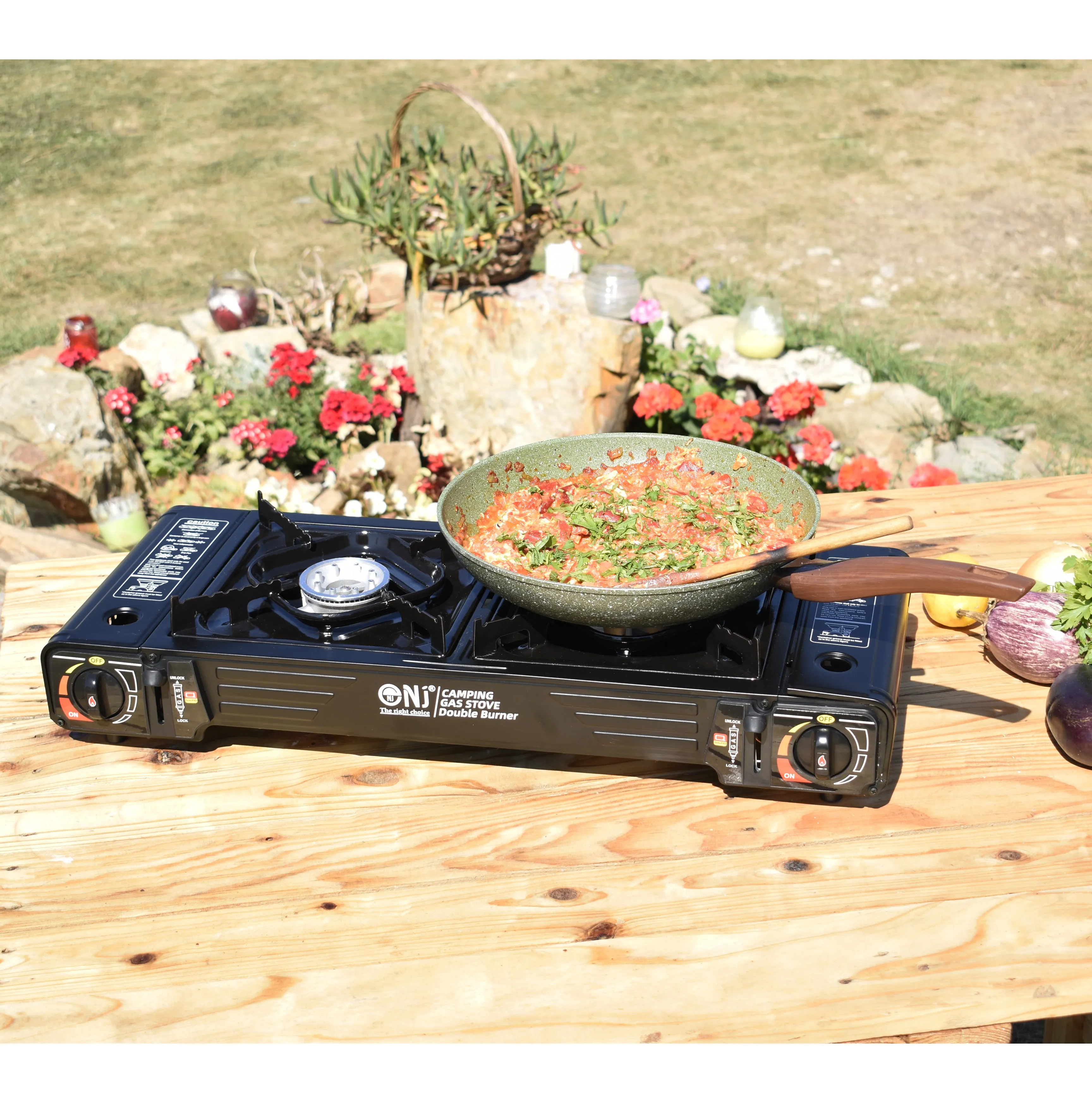 Portable 2 Burner Camping Gas Stove Butane BBQ Outdoor Cooker Carry Bag