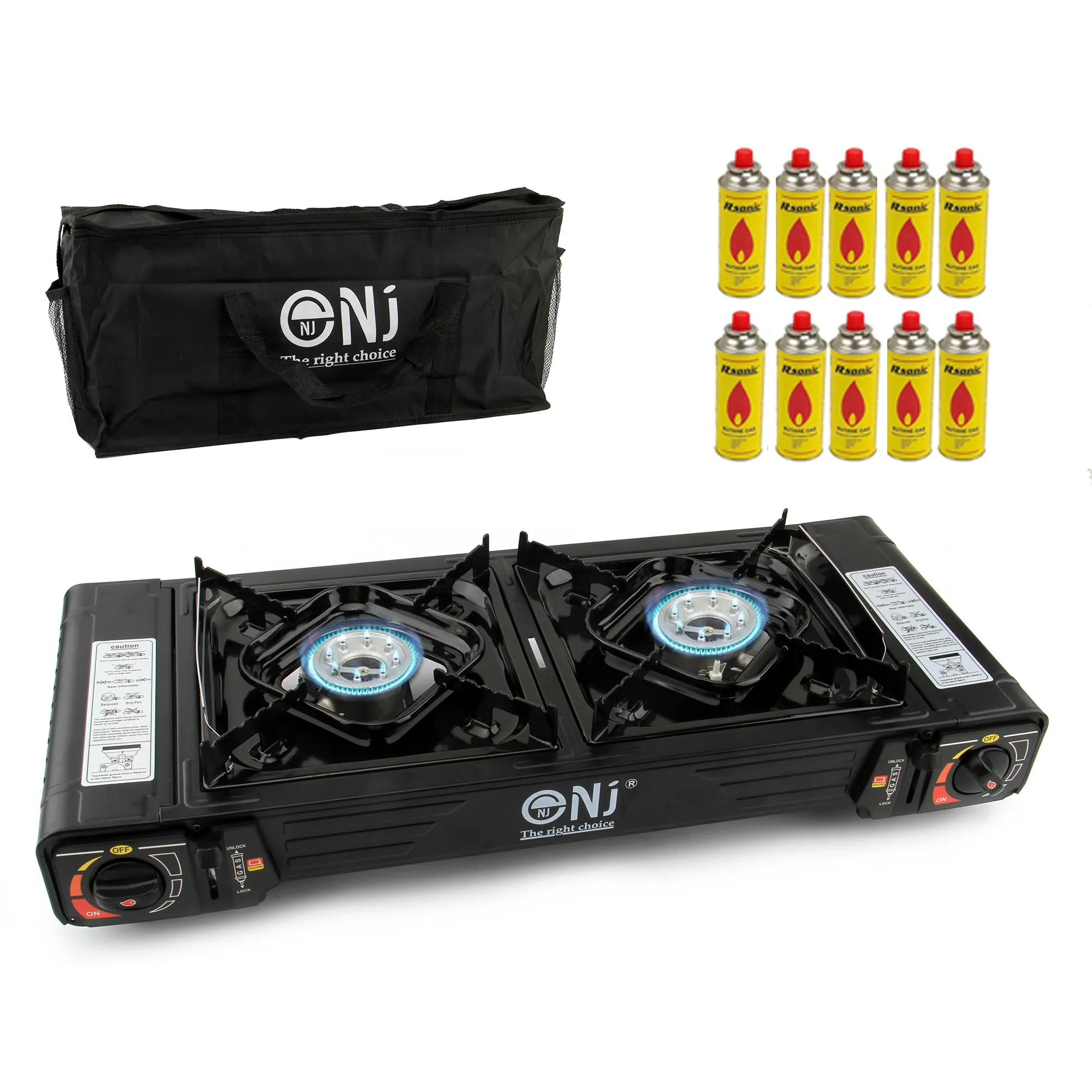 Portable 2 Burner Camping Gas Stove Butane BBQ Outdoor Cooker Carry Bag