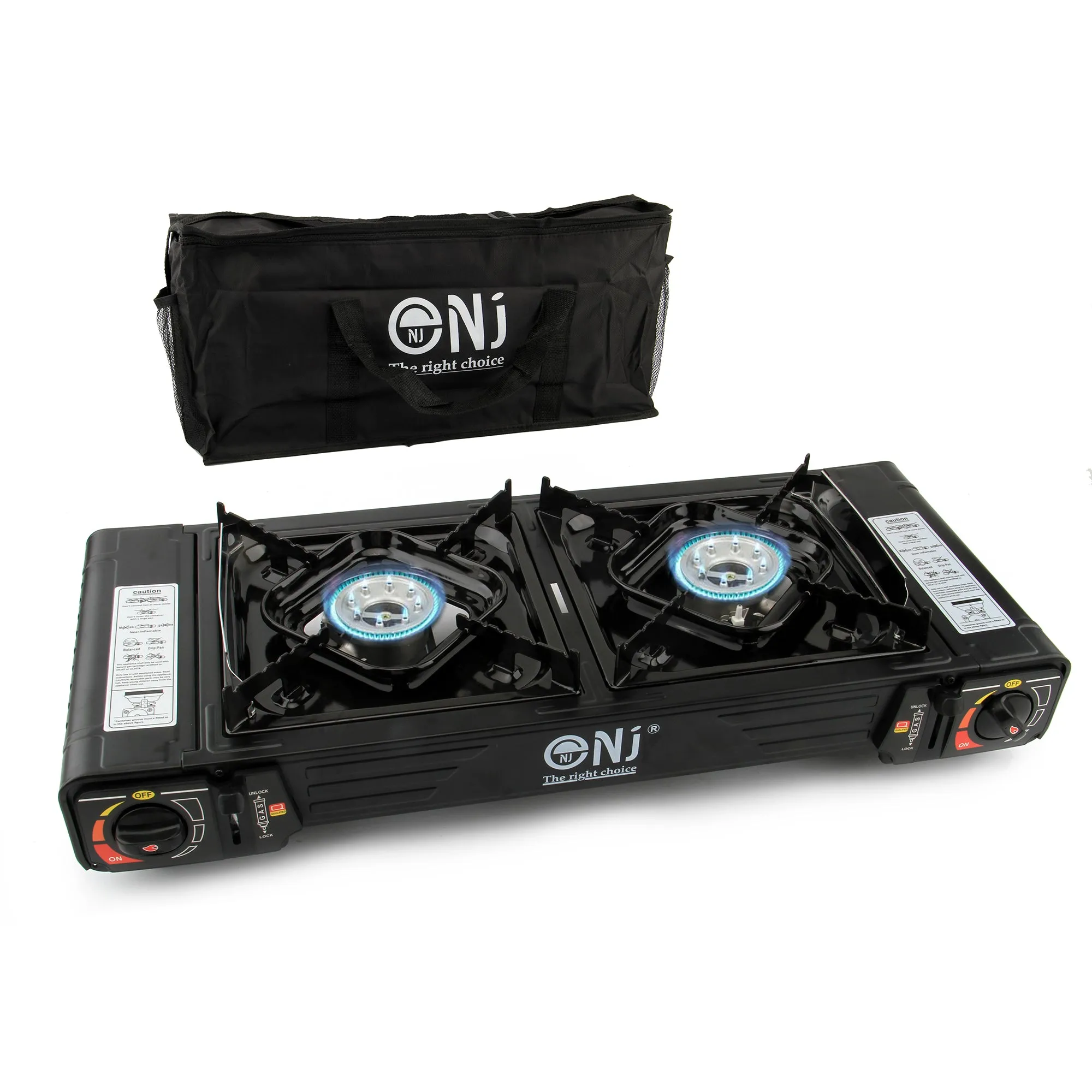 Portable 2 Burner Camping Gas Stove Butane BBQ Outdoor Cooker Carry Bag