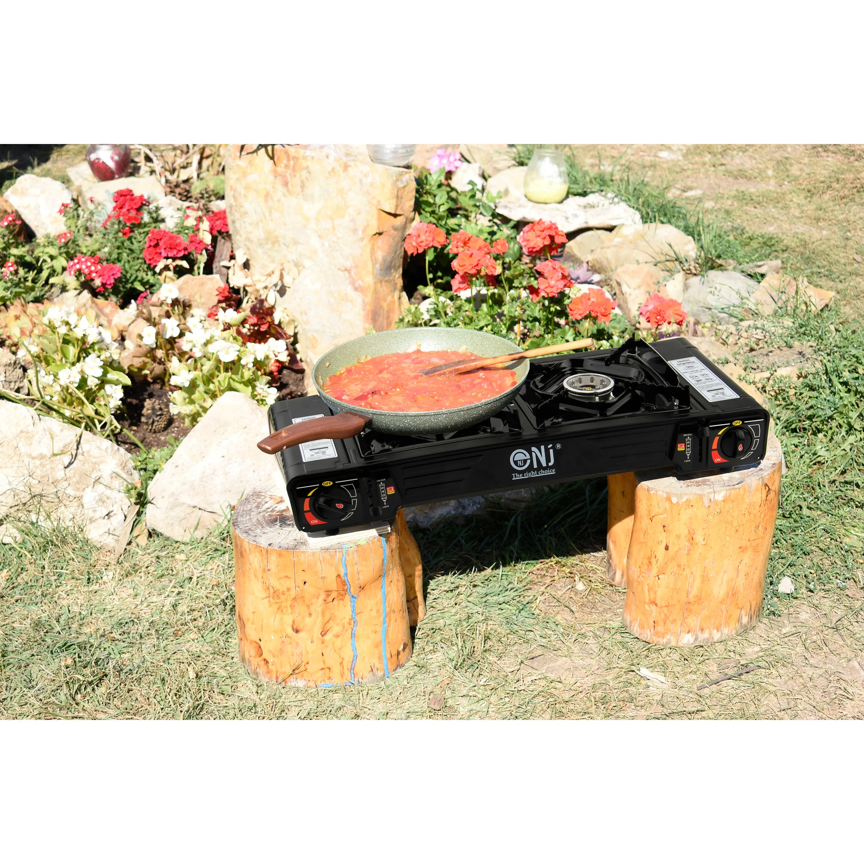 Portable 2 Burner Camping Gas Stove Butane BBQ Outdoor Cooker Carry Bag