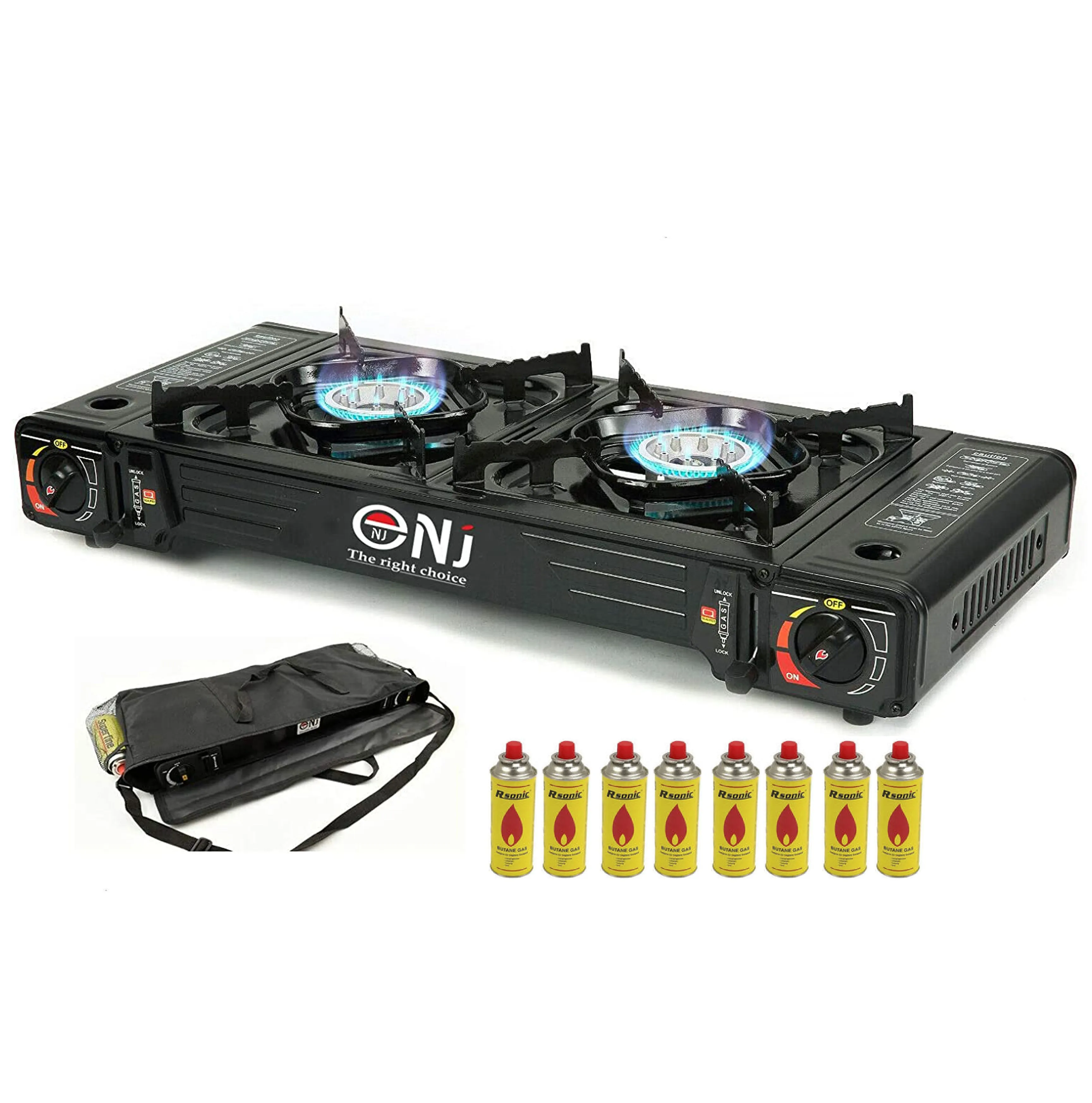 Portable 2 Burner Camping Gas Stove Butane BBQ Outdoor Cooker Carry Bag