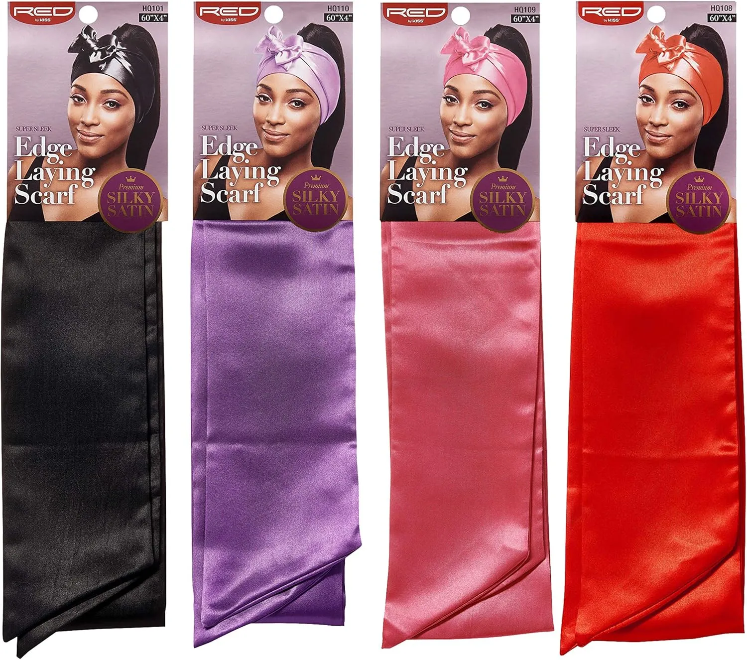 Red by Kiss Edge Laying Scarf Wrap for Hair Edge Silky Satin Scarf 4 PACK