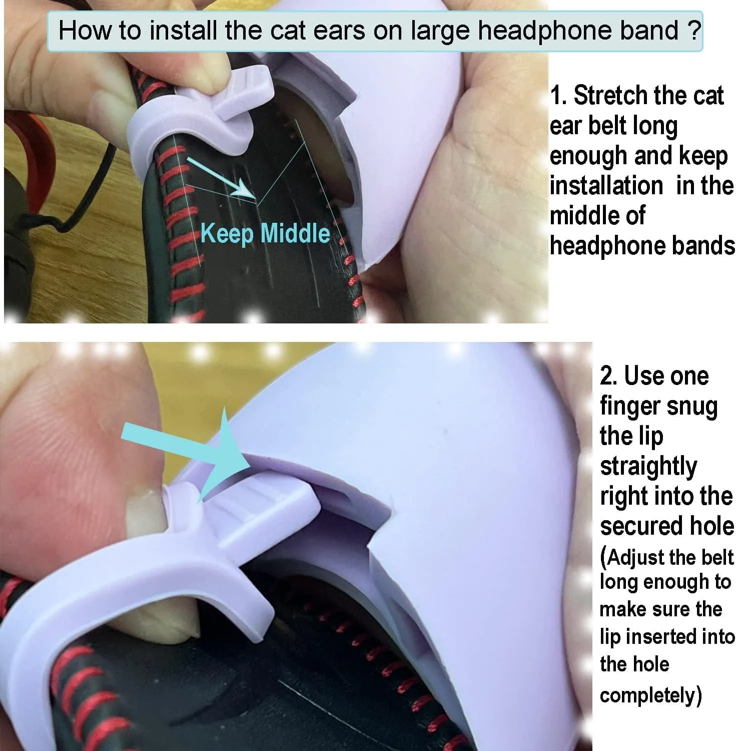 REEYEAR Cute Pink Cat Ears Fits for HypreX Cloud/Cloud Stinger/Cloud Flight Headsets, Universal Fit Lovely Kitty Adjustable Attachment Straps for Video Live Gaming Headphone, Snow&Ruby