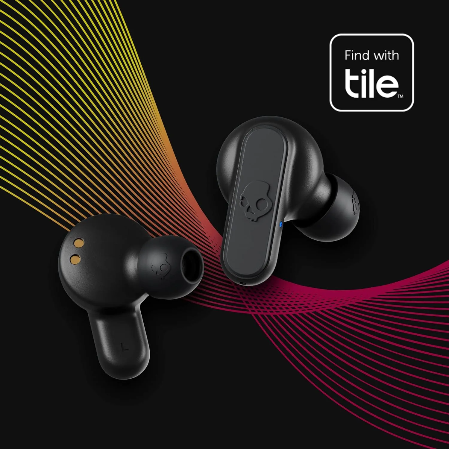 Skullcandy Dime 2 Wireless Earbuds, Bluetooth Headphones, Noise Isolating Fit, Up to 12 Hours Battery, Microphone for iPhone Android, Easy Carry with Integrated Lanyard - True Black