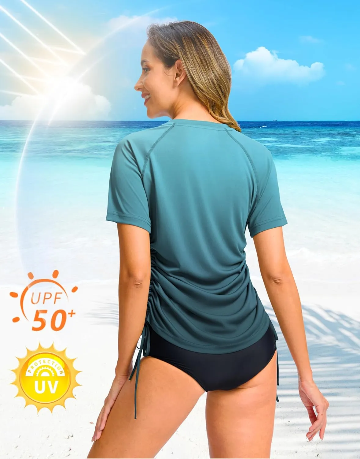 Soothfeel Women's Swim Shirt UPF 50  Short Sleeve Rash Guard SPF UV Sun Protection Swimming Swimsuit Bathing Suit Top Only