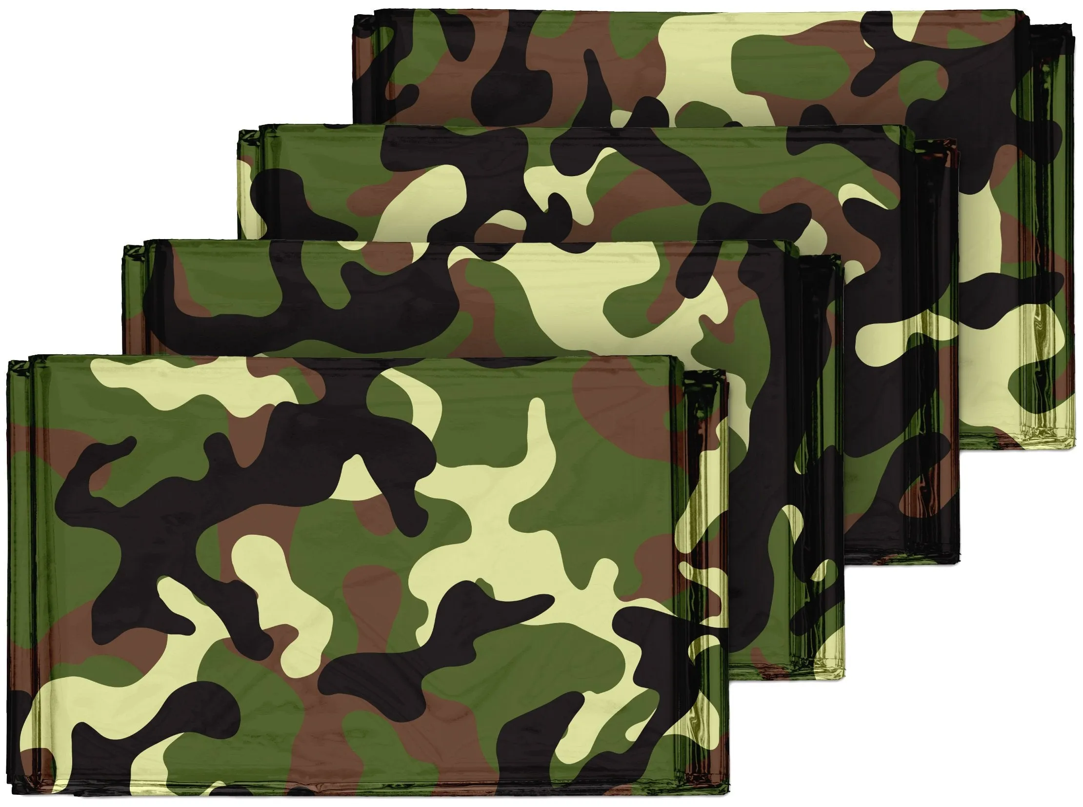 Swiss Safe Emergency Mylar Thermal Blankets (4-Pack)   Bonus Signature Gold Foil Space Blanket: Designed for NASA, Outdoors, Hiking, Survival, Marathons or First Aid (Woodland Camouflage)