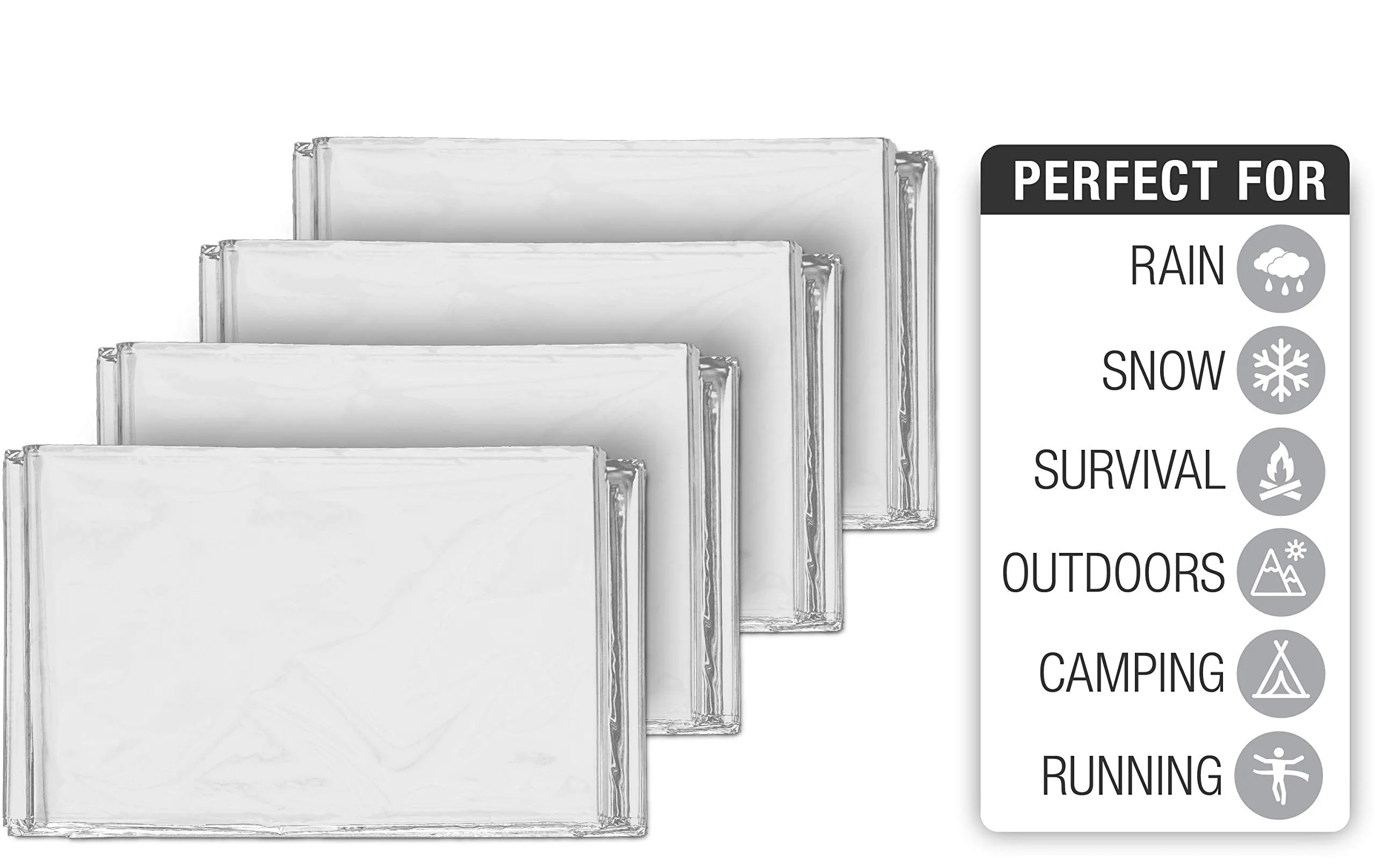 Swiss Safe Emergency Mylar Thermal Blankets (4-Pack)   Bonus Signature Gold Foil Space Blanket: Designed for NASA, Outdoors, Hiking, Survival, Marathons or First Aid