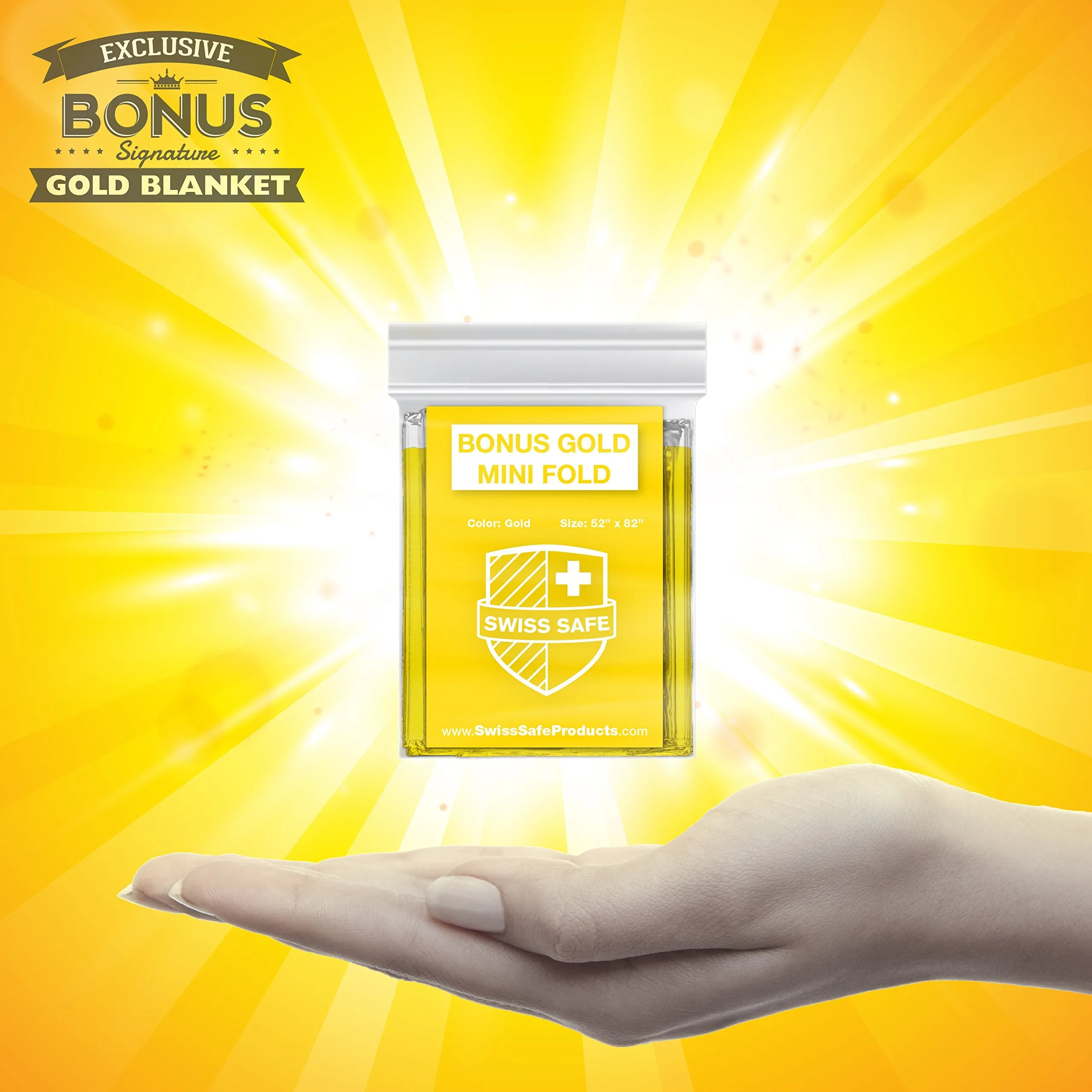 Swiss Safe Emergency Mylar Thermal Blankets (4-Pack)   Bonus Signature Gold Foil Space Blanket: Designed for NASA, Outdoors, Hiking, Survival, Marathons or First Aid
