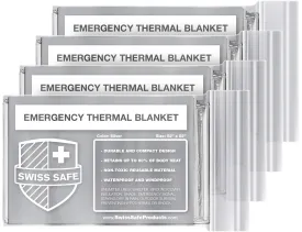 Swiss Safe Emergency Mylar Thermal Blankets (4-Pack)   Bonus Signature Gold Foil Space Blanket: Designed for NASA, Outdoors, Hiking, Survival, Marathons or First Aid
