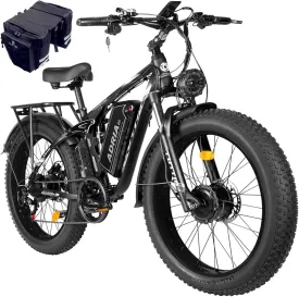 TUTTIO Electric-Bike for Adults-Men, Dual-Motor-Ebike 40-46MPH-Hunting-Ebike, 52V 30AH Long Range Dirtbike, 26" Fat-Tire-Electric-Bicycle, Full Suspension Mountain Bike for Off-Road Snow Sand