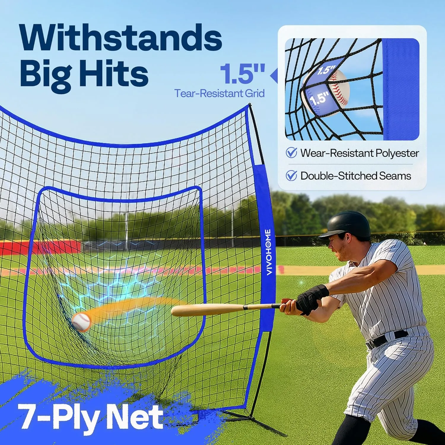 VIVOHOME Baseball Softball Batting Net - 7x7 Ft Baseball Backstop, Softball Practice Net for Hitting, Pitching, Throwing with Batting Tee and Carry Bag