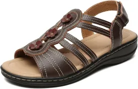 Womens Sandals Flats Comfort Leather Walking Orthopedic Sandals Casual Summer Shoes with Arch Support for Dressy Beach Hiking Vacation Camping Travel Pool Shopping Dating Water sports